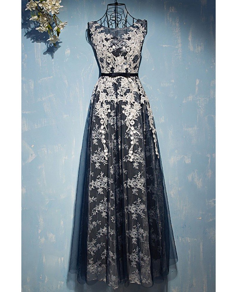 navy dress with white lace