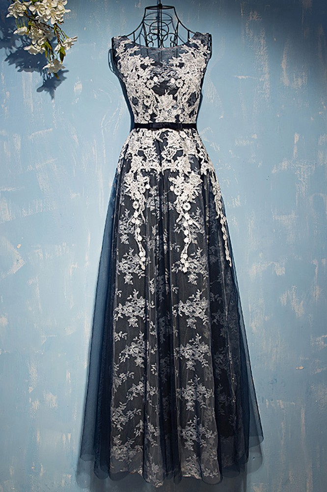 navy blue and white gown