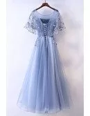 Different Blue Cap Sleeve Long Party Dress For Formal