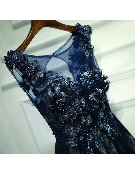 Gorgeous Navy Blue Lace Short Formal Party Dress With Appliques