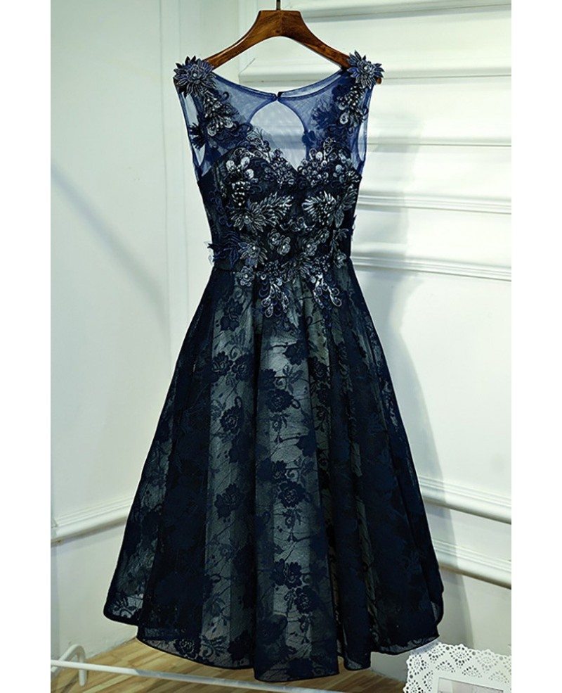 navy blue lace dress short