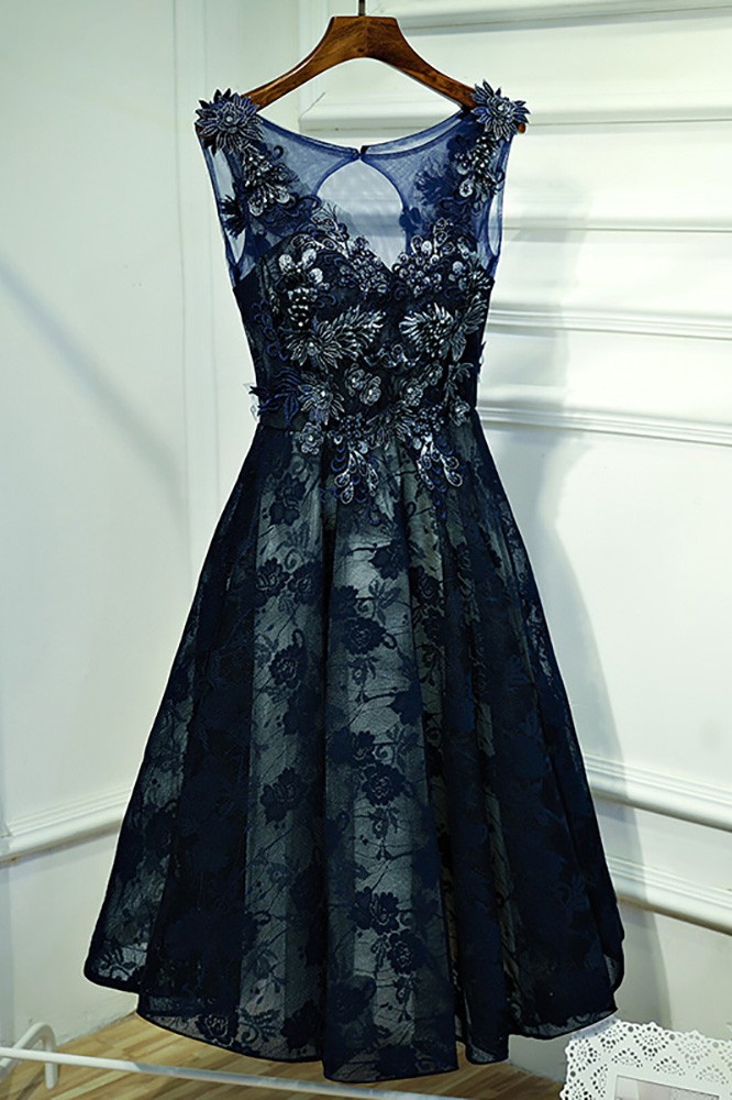 Gorgeous Navy Blue Lace Short Formal Party Dress With Appliques # ...