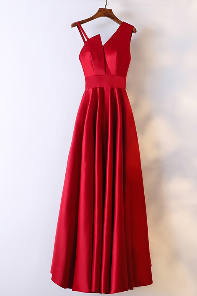 Classy Satin Burgundy Long Formal Dress With Asymmetrical Shoulder # ...