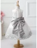 Classic White With Petals Cheap Flower Girl Dress With Sash