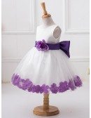 Classic White With Petals Cheap Flower Girl Dress With Sash