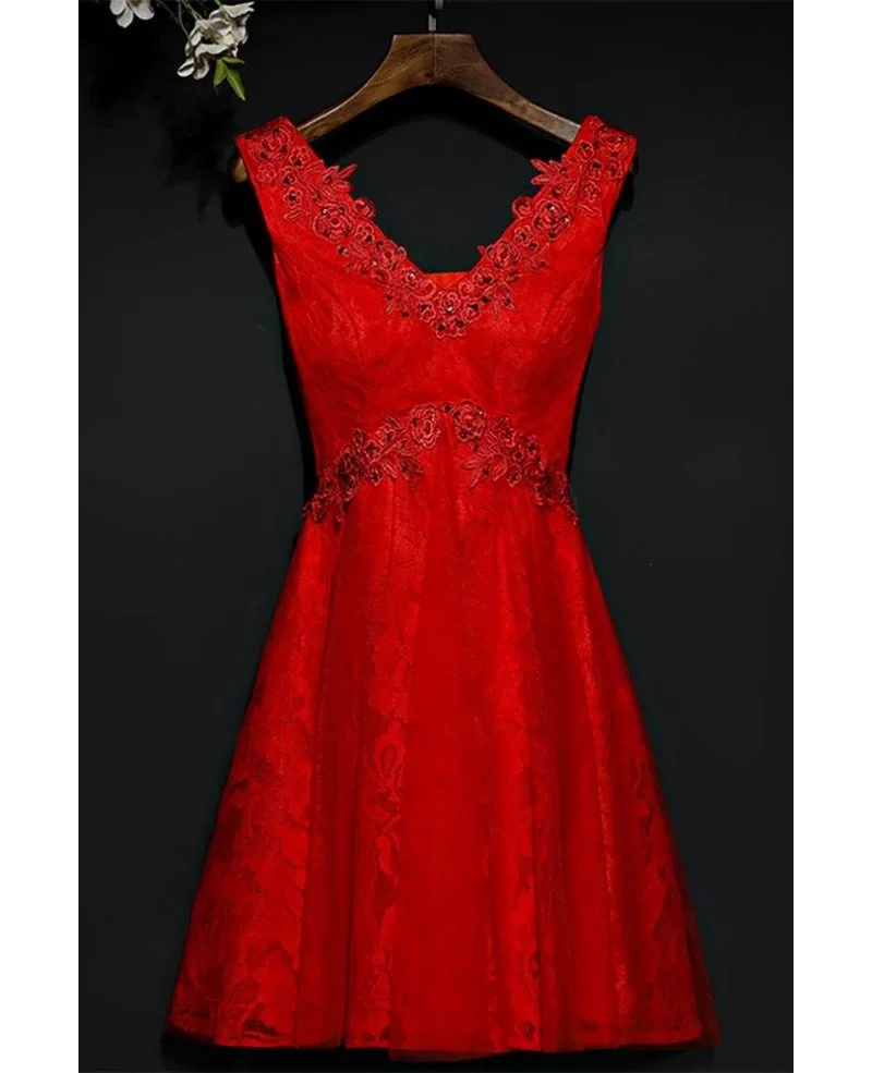 Red Beaded Sheer Fitted Short Dress main image 1
