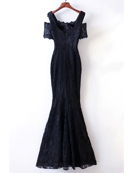Elegant Long Black Lace Mermaid Prom Dress Cold Shoulder