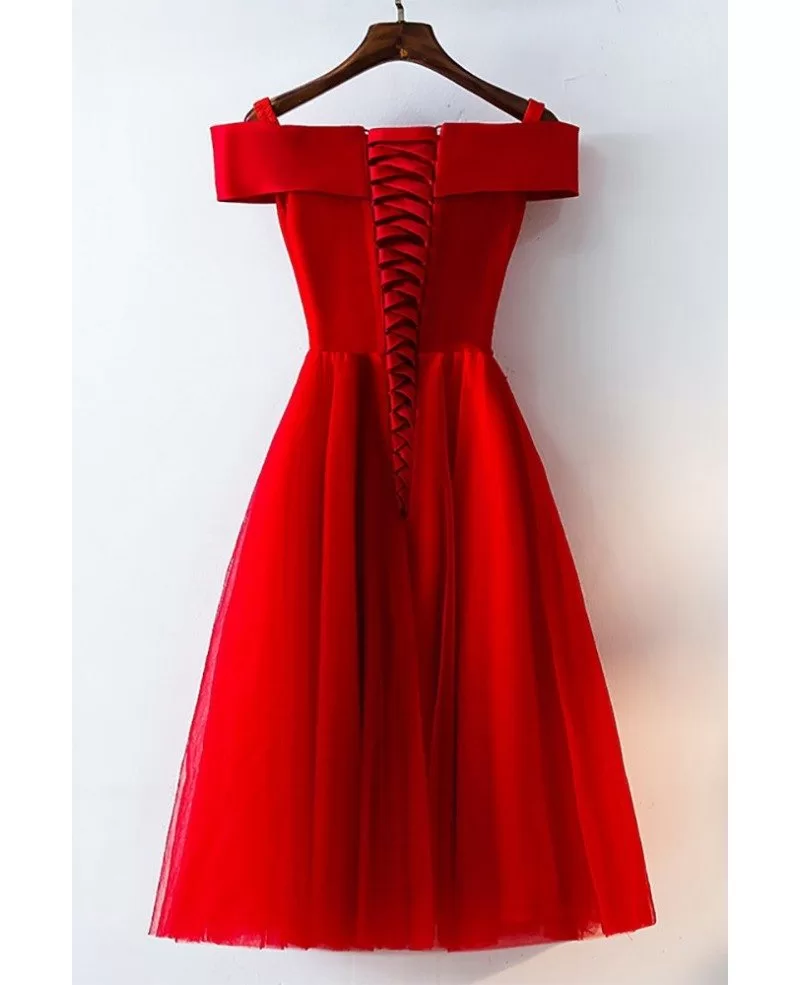 Short Off Shoulder Red Lace Bridal Party Dress #MYX18171 - GemGrace.com