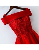 Short Off Shoulder Red Lace Bridal Party Dress