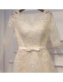 Light Yellow Lace Short Sleeve Bridal Reception Party Dress