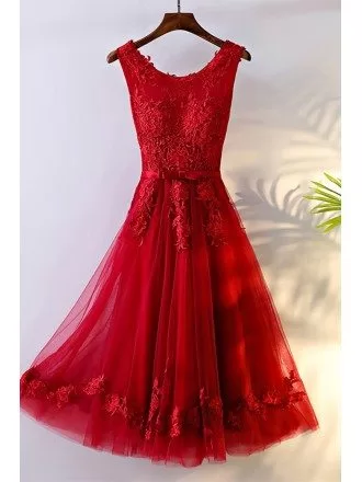Pretty Red Lace Short Bridal Reception Party Dress Sleeveless