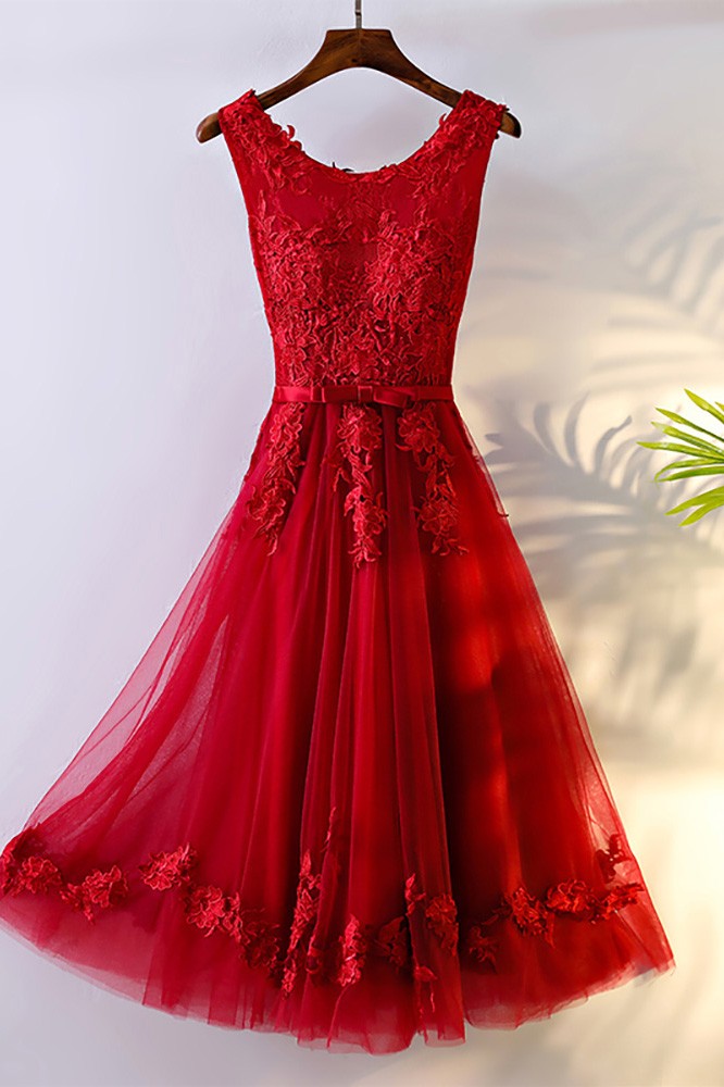 Pretty Red Lace Short Bridal Reception Party Dress Sleeveless #MYX18174 ...
