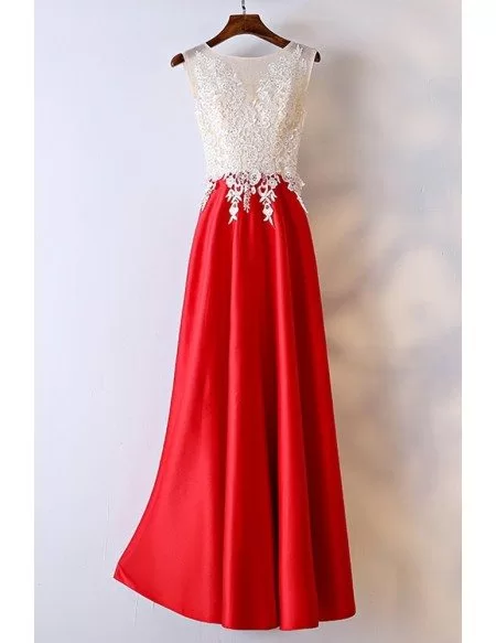 White And Red Lace Long Formal Dress For Women