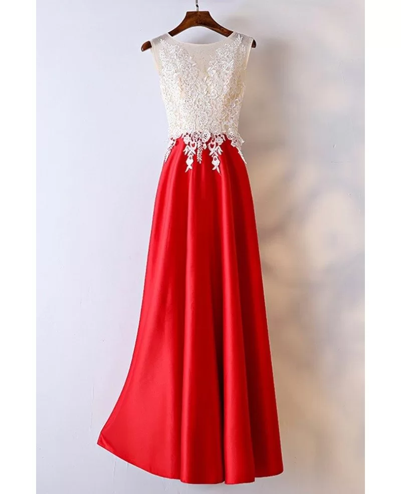 White And Red Lace Long Formal Dress 