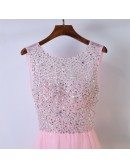 Cute Pink Long Sleeveless Prom Dress With Bling Sequins