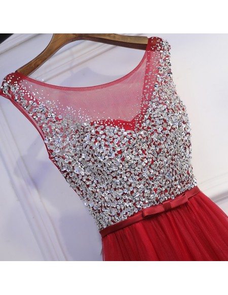 Cute Sparkly Silver And Red Long Party Dress Sleeveless #MYX18191 ...
