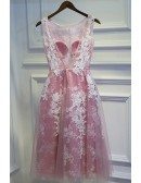 Cute White And Pink Lace Short Homecoming Party Dress Sleeveless