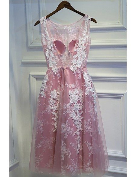 Cute White And Pink Lace Short Homecoming Party Dress Sleeveless # ...