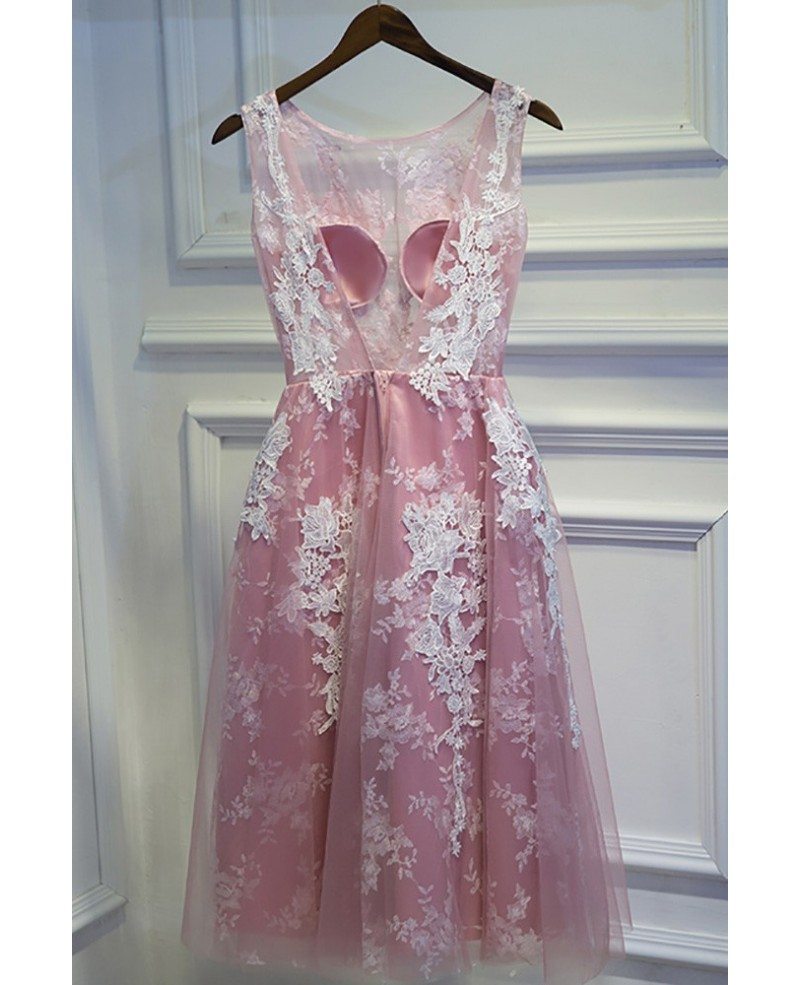 Cute White And Pink Lace Short Homecoming Party Dress ...