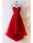 Unique Burgundy High Low Tulle Cheap Prom Dress With Appliques
