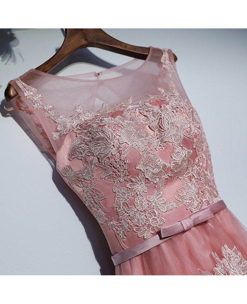 Gorgeous Long Pink White Lace Prom Dress Cheap Sleeveless #MYX18202