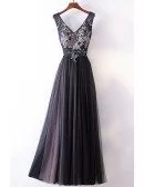 Different Long Black V-neck Cheap Prom Dress With Lace