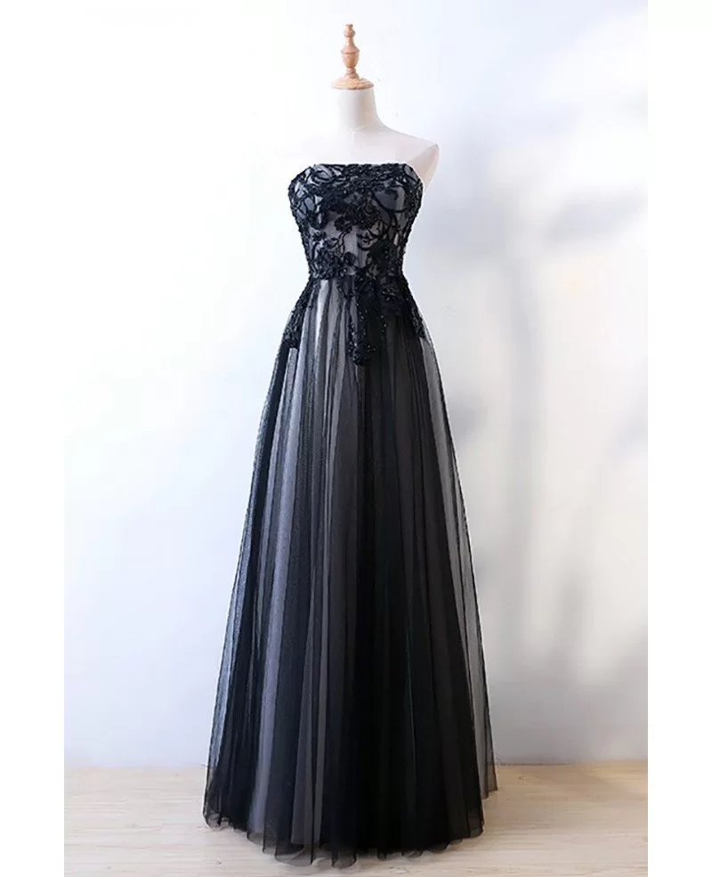 strapless black formal dress
