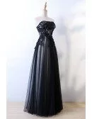 Strapless Sheath Long Black Prom Formal Dress With Corset Back
