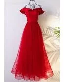 Lovely Red Off The Shoulder Bridal Party Formal Dress Long