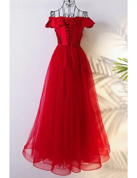 Lovely Red Off The Shoulder Bridal Party Formal Dress Long
