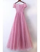 Beautiful Long Pink Prom Dress A Line With Off Shoulder Sleeves