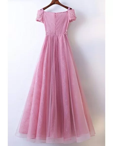 Beautiful Long Pink Prom Dress A Line With Off Shoulder Sleeves # ...