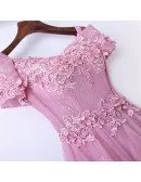 Beautiful Long Pink Prom Dress A Line With Off Shoulder Sleeves