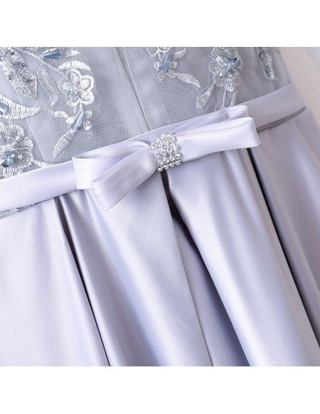 Gorgeous Silver Satin Long Party Dress V-neck With Sleeves #MYX18228 ...