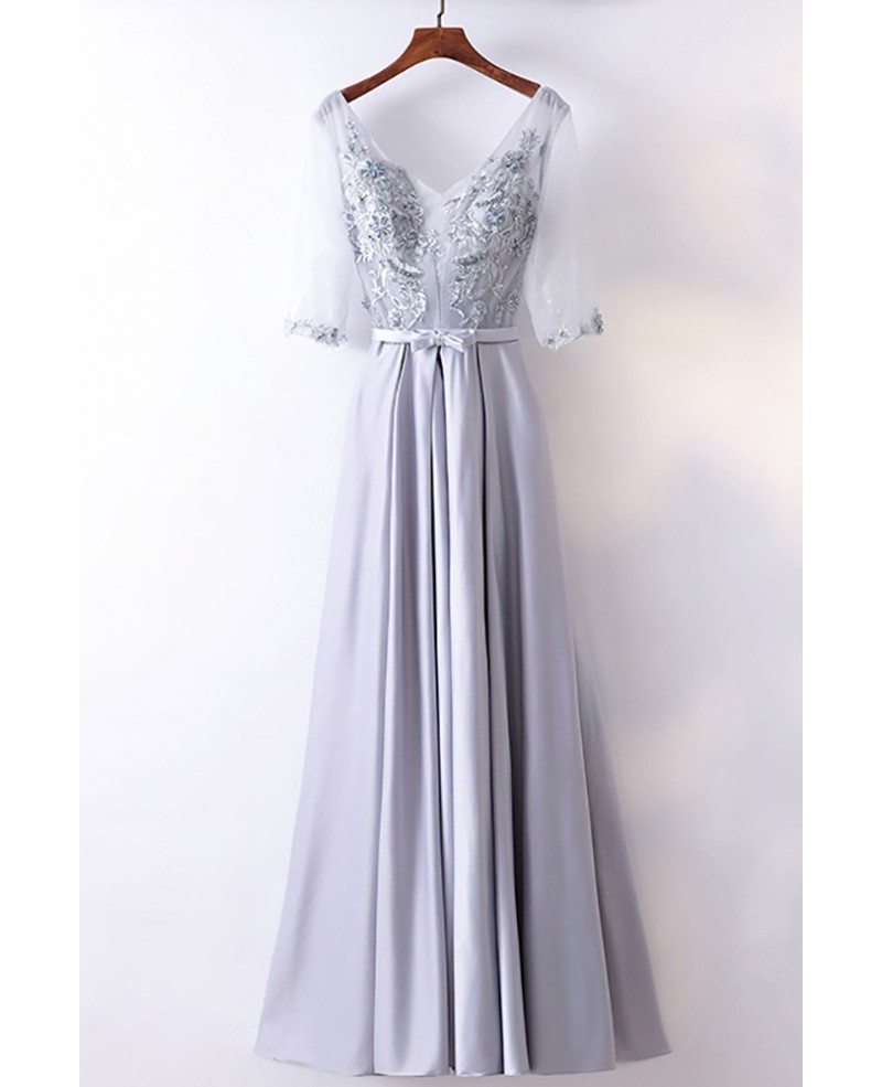 silver satin dress long