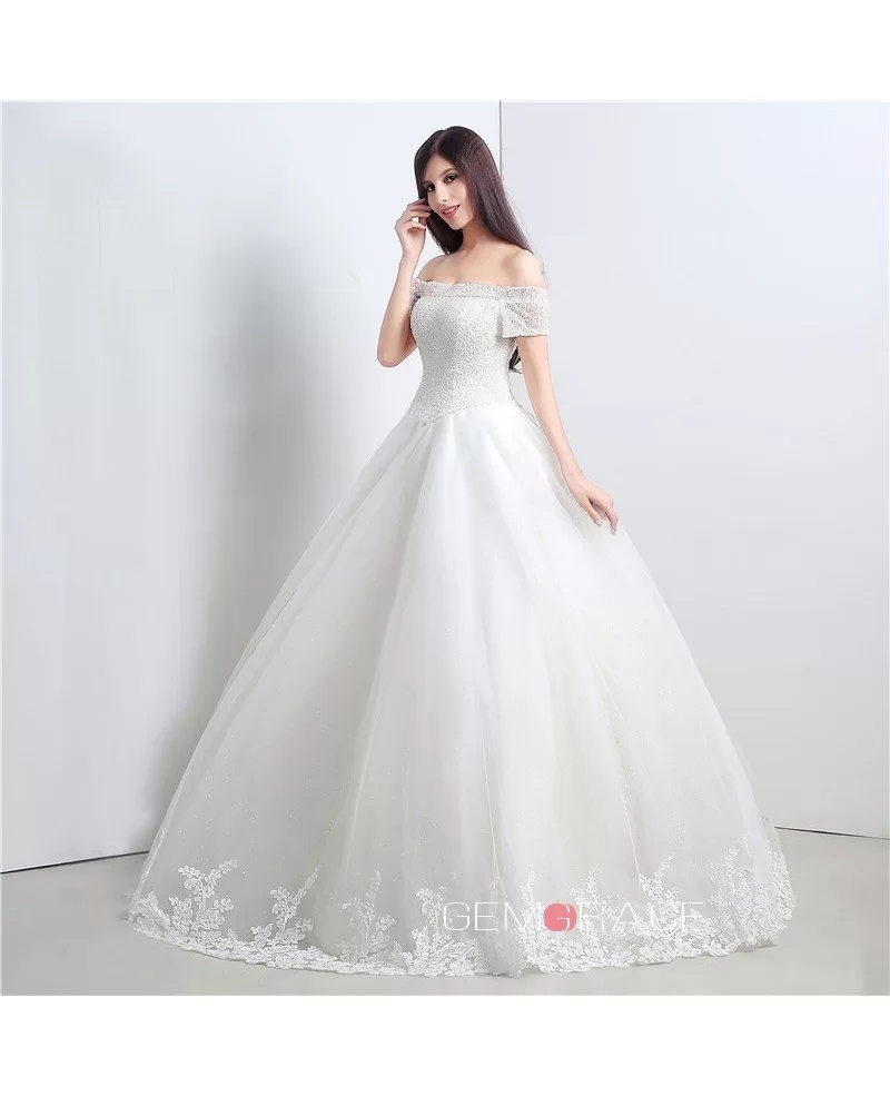 Ball-gown Off-the-shoulder Short Strap Floor-length Wedding Dress # ...