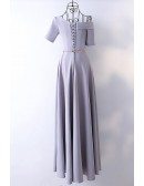 Classy Long Grey Formal Evening Dress With Asymmetrical Sleeves