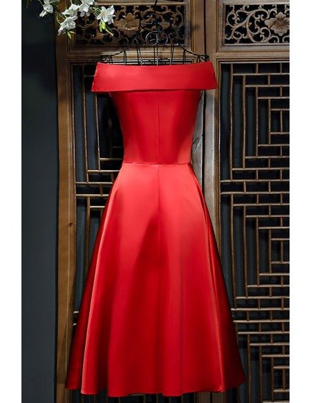 Simple Chic Off Shoulder Satin Short Party Dress For Weddings
