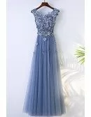 Trendy Dusty Blue Flowy Prom Dress Long With Flower Petals