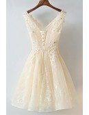 Gorgeous Champagne Short Lace Homecoming Party Dress Sleeveless