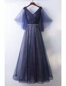 Beautiful Flowy Navy Blue Long Cheap Prom Dress With Bling