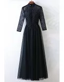 Vintage High Neck Long Black Prom Dress With Long Sleeves