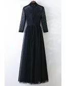 Vintage High Neck Long Black Prom Dress With Long Sleeves