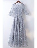 Modest Grey 3/4 Sleeve Lace Cheap Formal Dress