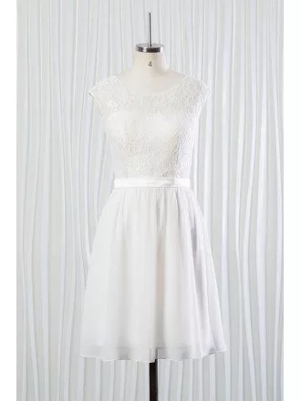 Simple Short Chiffon Lace Bridal Dress for Summer Beach Wedding