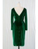 Dark Green Deep V Short Velvet Dress With Long Sleeves