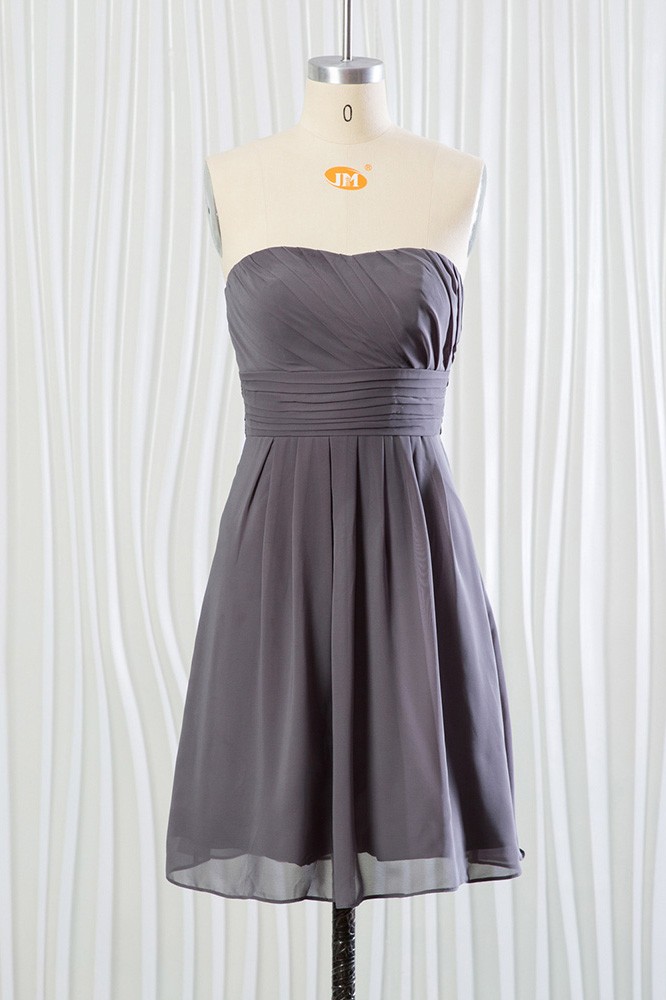 Strapless Short Grey Bridesmaid Dress In Chiffon for Summer Wedding #FN6906
