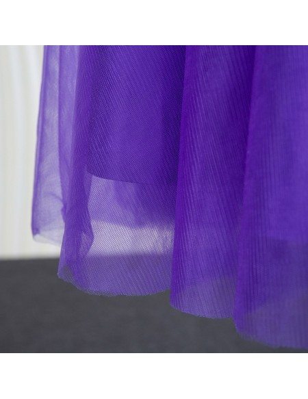 Long Purple Tulle Bridesmaid Dress Beaded Lace With Speghatti Straps