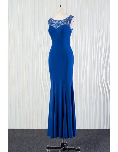 Mermaid Fit Long Blue Bridesmaid Dress With Lace for 2018 Spring