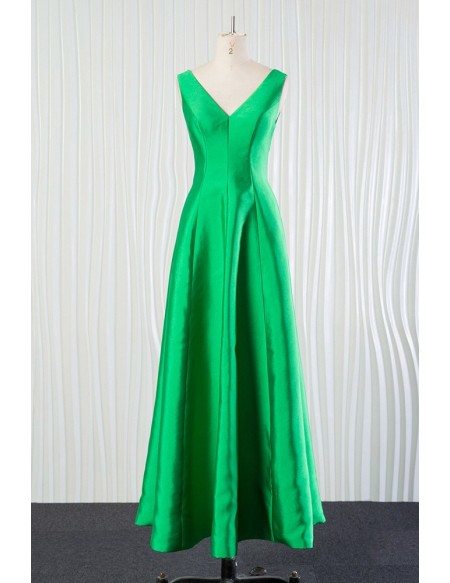 Simple Long Green Bridesmaid Dress In Satin for Spring Fall 2018